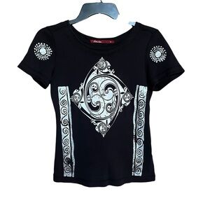 Barbara Lesser Fibers Tshirt Womens S Black Short Sleeve T-Shirt Knit